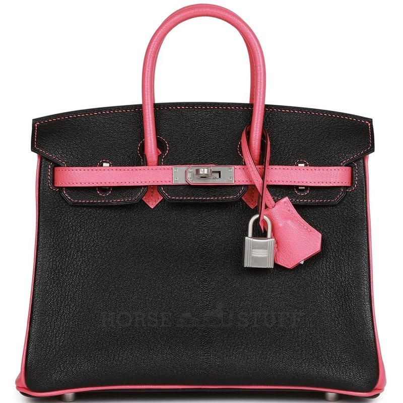 Hermès Birkin 25 Special Order HSS Black / Rose Azalee Chevre BPHW