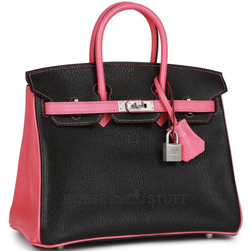 Hermès Birkin 25 Special Order HSS Black / Rose Azalee Chevre BPHW