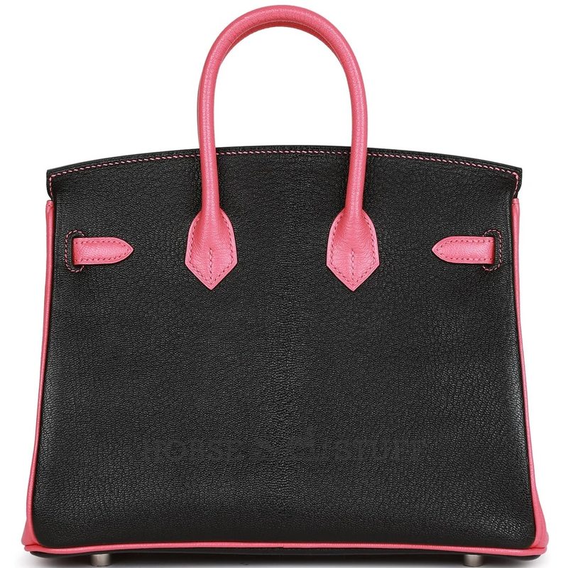 Hermès Birkin 25 Special Order HSS Black / Rose Azalee Chevre BPHW