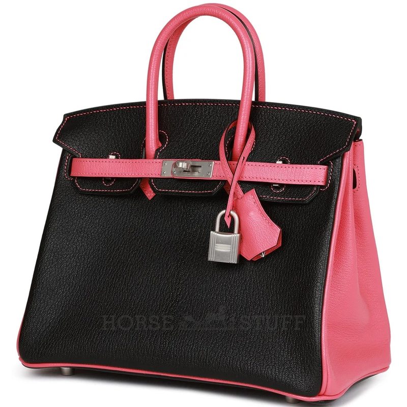 Hermès Birkin 25 Special Order HSS Black / Rose Azalee Chevre BPHW