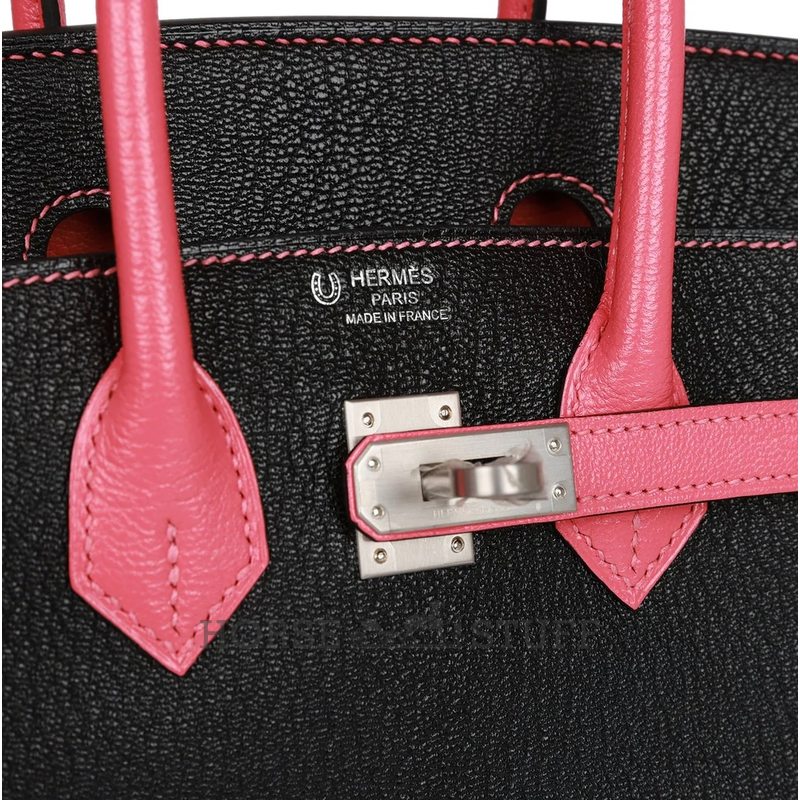 Hermès Birkin 25 Special Order HSS Black / Rose Azalee Chevre BPHW
