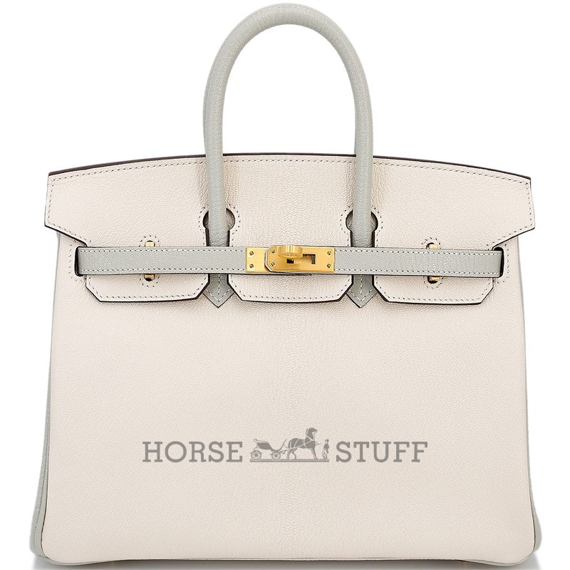 Hermès Birkin 25 Special Order HSS Nata / Gris Perle Chevre BGHW