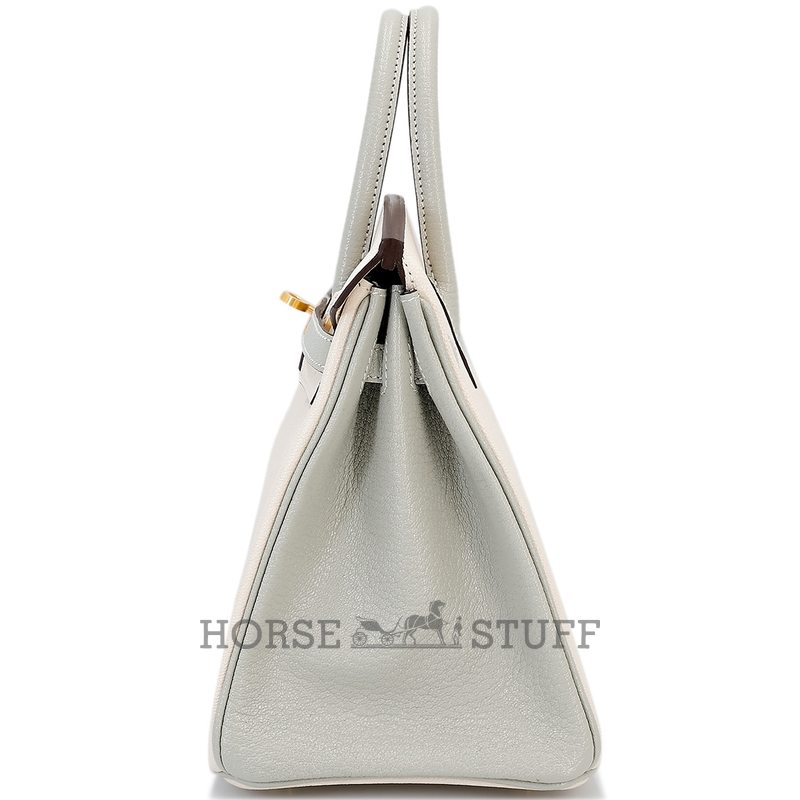 Hermès Birkin 25 Special Order HSS Nata / Gris Perle Chevre BGHW