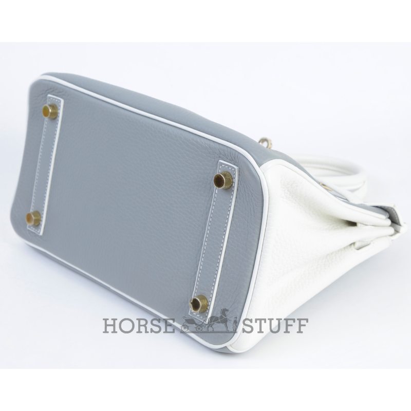 Hermès Birkin 25 Special Order HSS Gris Mouette / White Clemence Permabrass