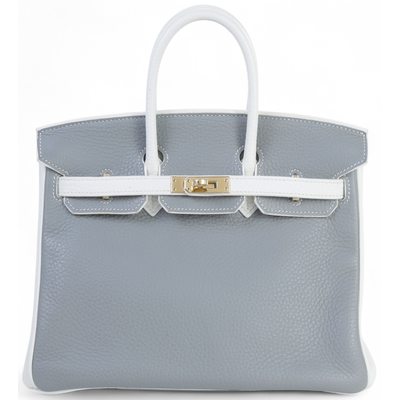 Hermès Birkin 25 Special Order HSS Gris Mouette / White Clemence Permabrass