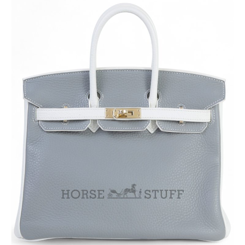 Hermès Birkin 25 Special Order HSS Gris Mouette / White Clemence Permabrass