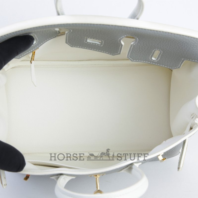 Hermès Birkin 25 Special Order HSS Gris Mouette / White Clemence Permabrass