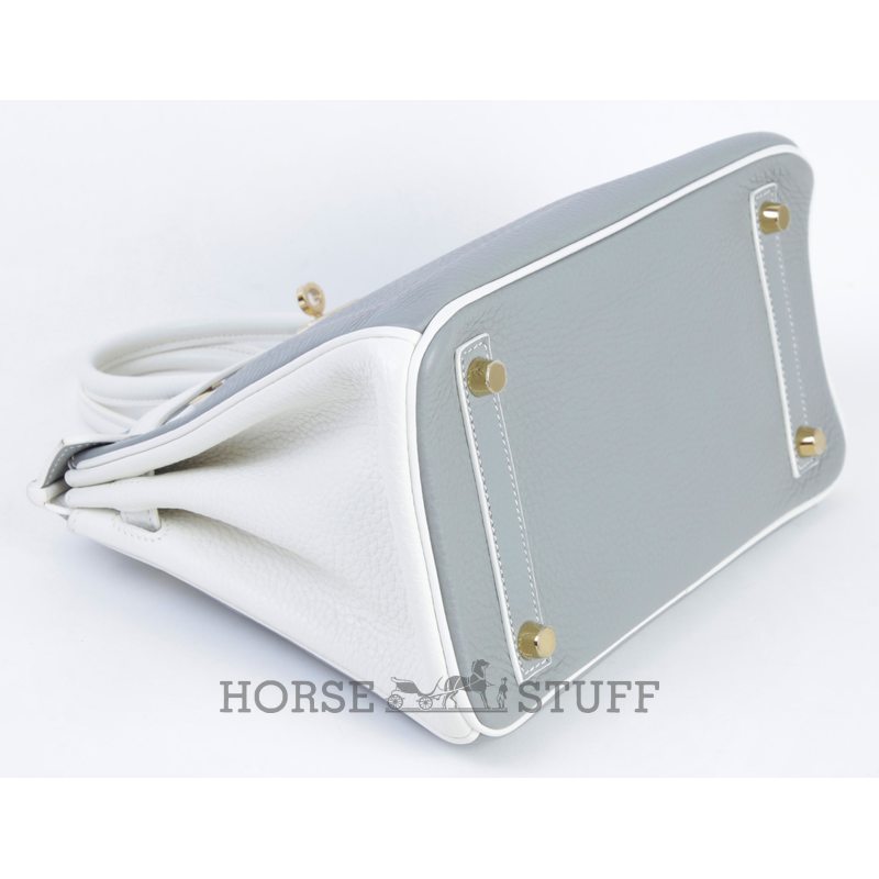 Hermès Birkin 25 Special Order HSS Gris Mouette / White Clemence Permabrass