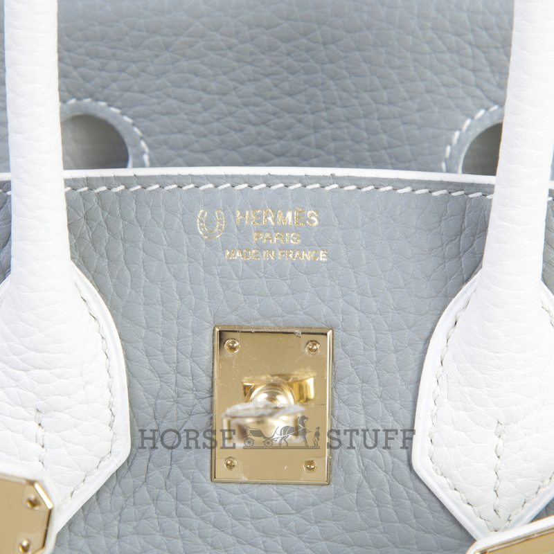 Hermès Birkin 25 Special Order HSS Gris Mouette / White Clemence Permabrass