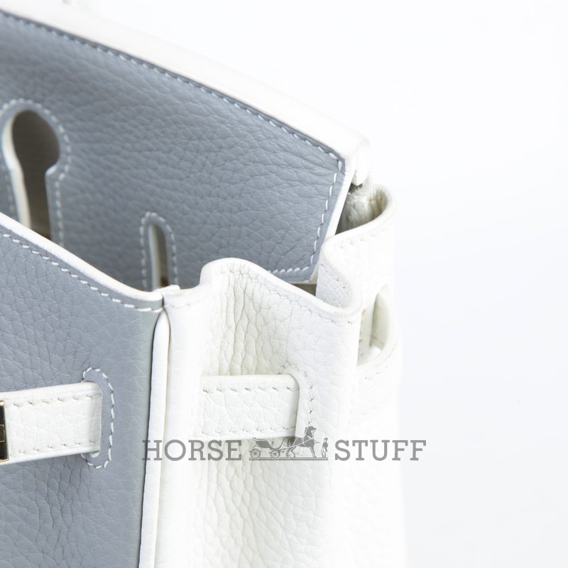Hermès Birkin 25 Special Order HSS Gris Mouette / White Clemence Permabrass