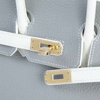 Hermès Birkin 25 Special Order HSS Gris Mouette / White Clemence Permabrass