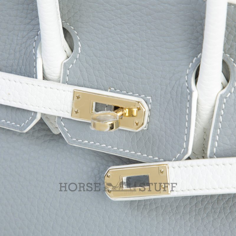 Hermès Birkin 25 Special Order HSS Gris Mouette / White Clemence Permabrass