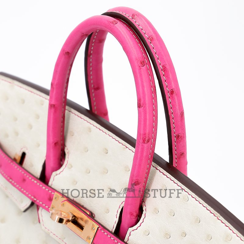 Hermès Birkin 25 Special Order HSS Craie / Rose Tyrien Ostrich RGHW