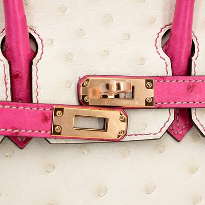 Hermès Birkin 25 Special Order HSS Craie / Rose Tyrien Ostrich RGHW