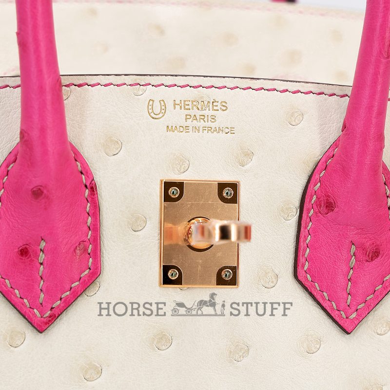 Hermès Birkin 25 Special Order HSS Craie / Rose Tyrien Ostrich RGHW