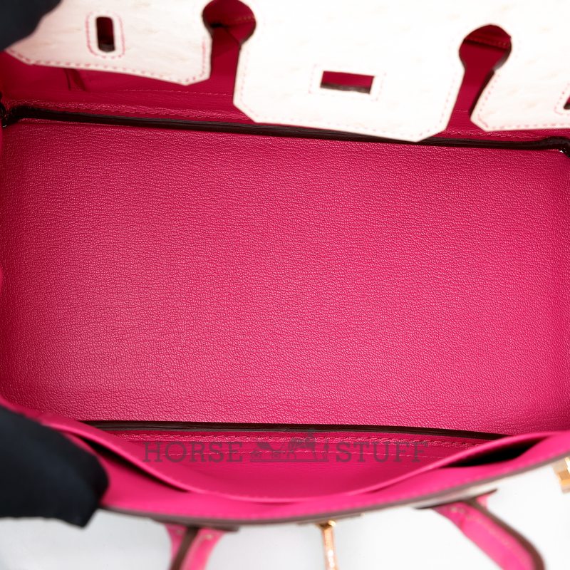 Hermès Birkin 25 Special Order HSS Craie / Rose Tyrien Ostrich RGHW