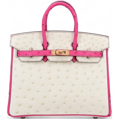 Hermès Birkin 25 Special Order HSS Craie / Rose Tyrien Ostrich RGHW