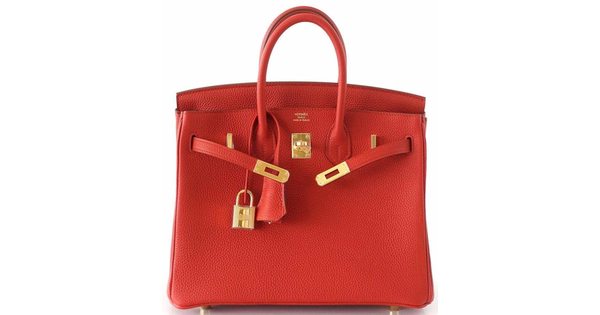 HERMES Birkin 25 Handbag Togo leather Red White Used Women D GHW
