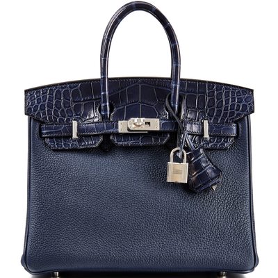 Hermès Birkin 25 Touch Blue Nuit Togo / Blue Indigo Matte Crocodile Alligator PHW