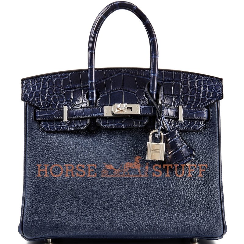 Hermès Birkin 25 Touch Blue Nuit Togo / Blue Indigo Matte Crocodile Alligator PHW