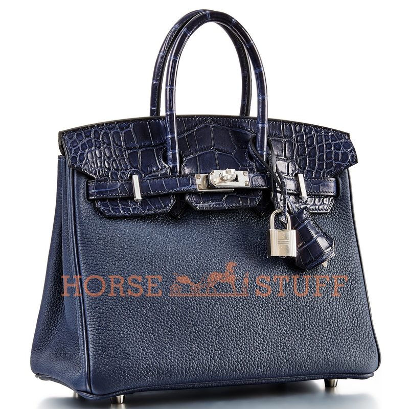 Hermès Birkin 25 Touch Blue Nuit Togo / Blue Indigo Matte Crocodile Alligator PHW