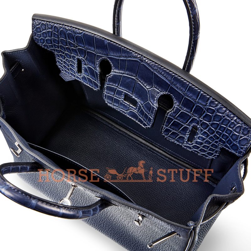 Hermès Birkin 25 Touch Blue Nuit Togo / Blue Indigo Matte Crocodile Alligator PHW