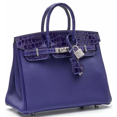 Hermès Birkin 25 Touch Blue Encre Togo / Blue Encre Lisse Crocodile Niloticus PHW