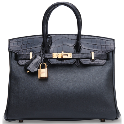 Hermès Birkin 25 Touch Black Novillo / Black Lisse Crocodile Niloticus RGHW