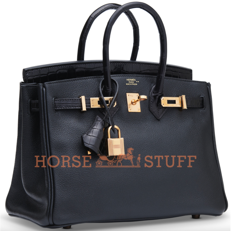 Hermès Birkin 25 Touch Black Novillo / Black Lisse Crocodile Niloticus RGHW