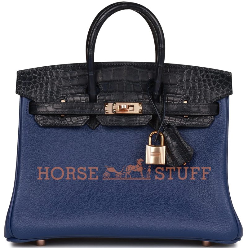 Hermès Birkin 25 Touch Blue Sapphire Togo / Blue Marine Matte Crocodile Alligator RGHW