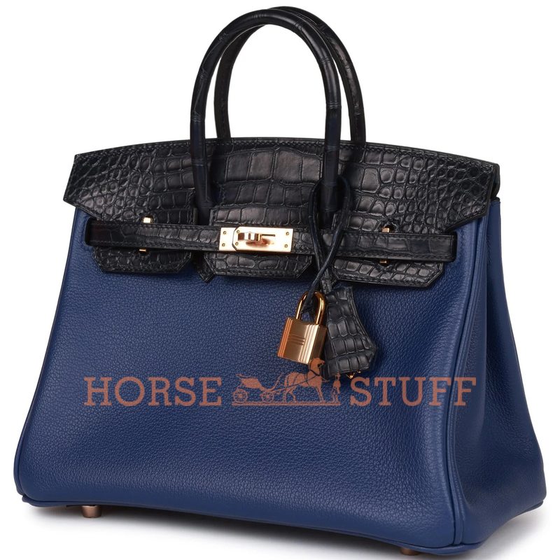 Hermès Birkin 25 Touch Blue Sapphire Togo / Blue Marine Matte Crocodile Alligator RGHW