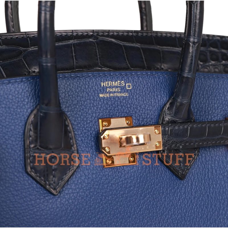 Hermès Birkin 25 Touch Blue Sapphire Togo / Blue Marine Matte Crocodile Alligator RGHW