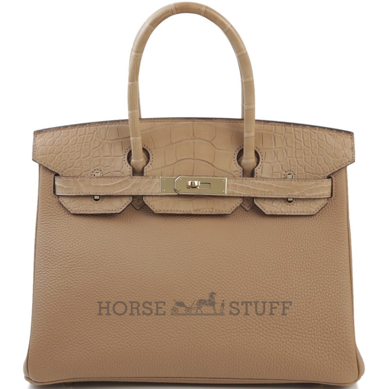 Hermès Birkin 25 Touch Chai Togo / Matte Crocodile Alligator Permabrass HW