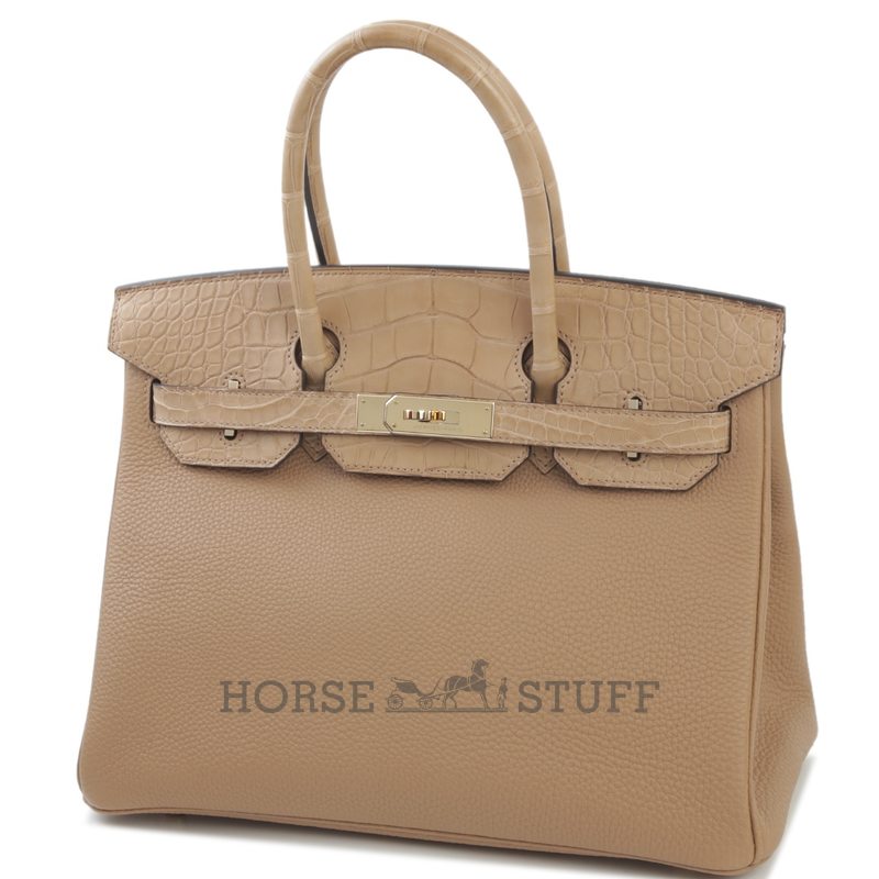 Hermès Birkin 25 Touch Chai Togo / Matte Crocodile Alligator Permabrass HW