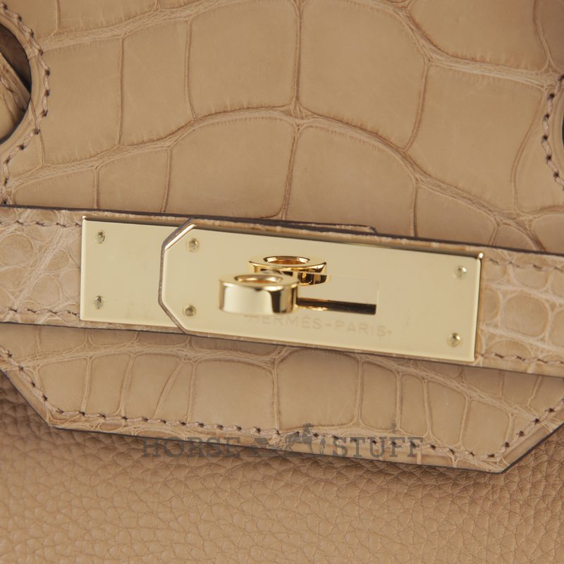Hermès Birkin 25 Touch Chai Togo / Matte Crocodile Alligator Permabrass HW