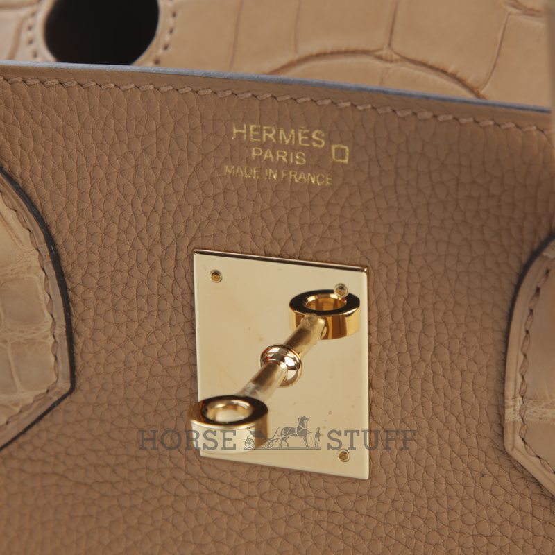 Hermès Birkin 25 Touch Chai Togo / Matte Crocodile Alligator Permabrass HW