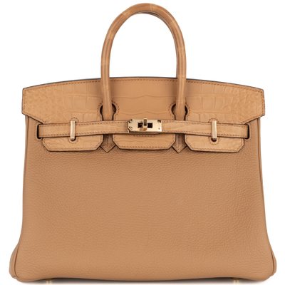 Hermès Birkin 25 Touch Chai Togo / Matte Crocodile Alligator Rose GHW