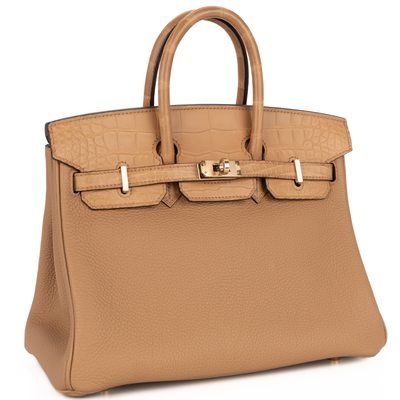 Hermès Birkin 25 Touch Chai Togo / Matte Crocodile Alligator Rose GHW