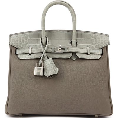 Hermès Birkin 25 Touch Gris Meyer Togo / Gris Ciment Matte Crocodile Alligator PHW