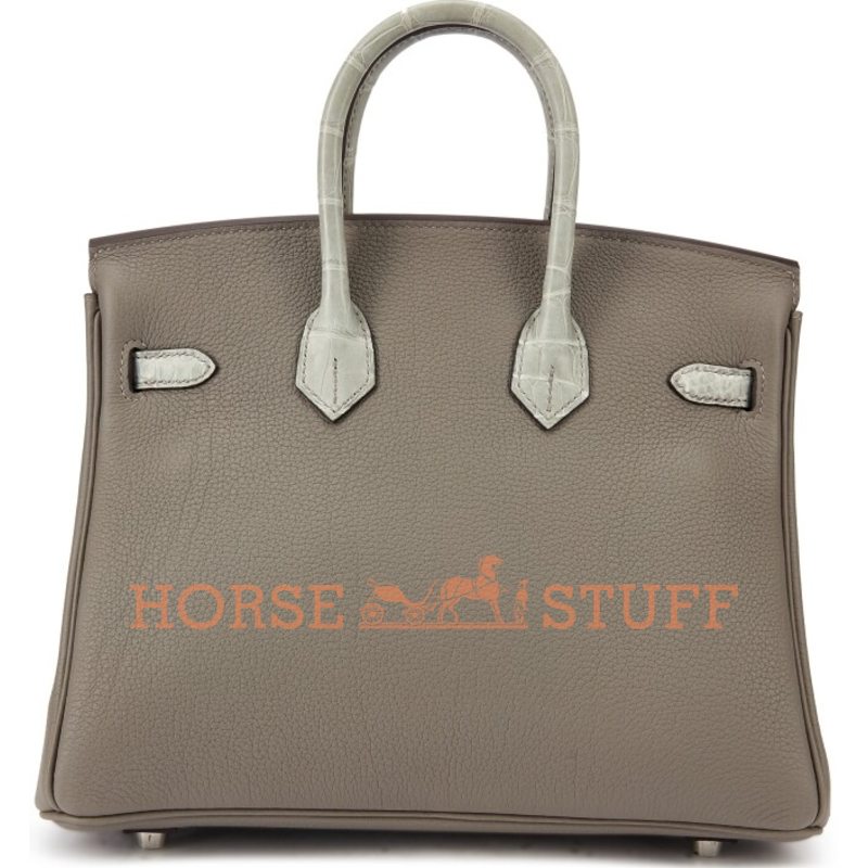 Hermès Birkin 25 Touch Gris Meyer Togo / Gris Ciment Matte Crocodile Alligator PHW