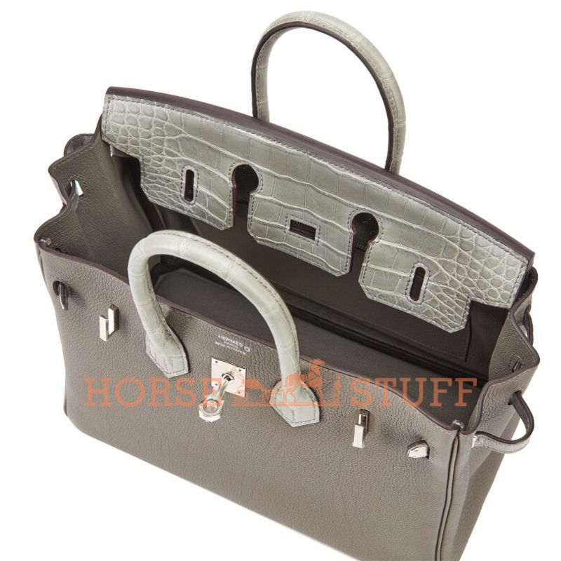 Hermès Birkin 25 Touch Gris Meyer Togo / Gris Ciment Matte Crocodile Alligator PHW