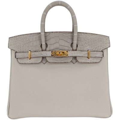 Hermès Birkin 25 Touch Gris Perle Togo / Matte Crocodile Alligator GHW