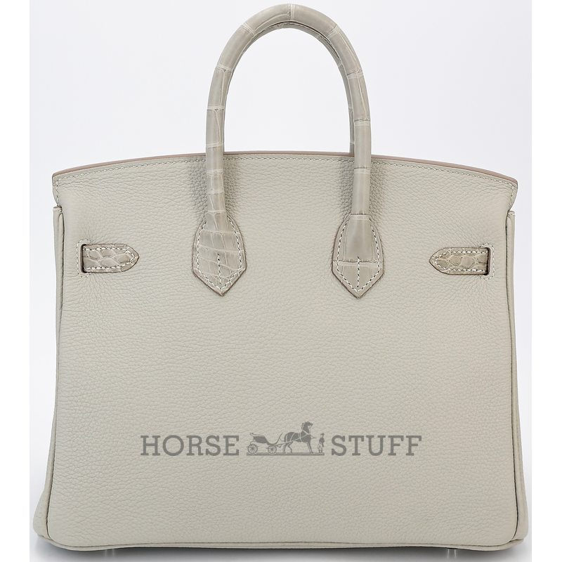 Hermès Birkin 25 Touch Gris Perle Togo / Matte Crocodile Alligator PHW
