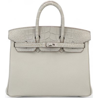 Hermès Birkin 25 Touch Gris Perle Togo / Matte Crocodile Alligator PHW