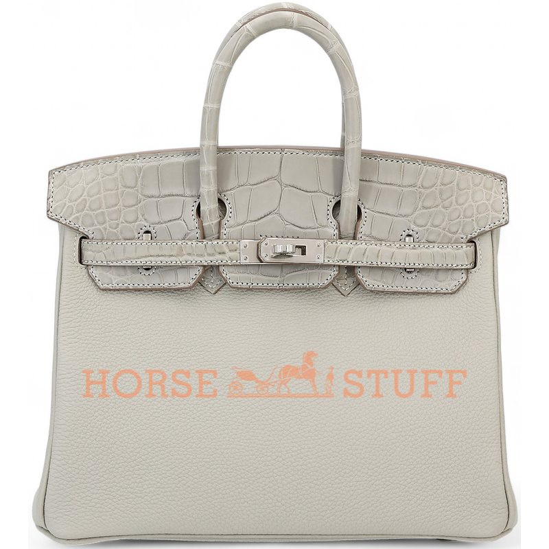 Hermès Birkin 25 Touch Gris Perle Togo / Matte Crocodile Alligator PHW