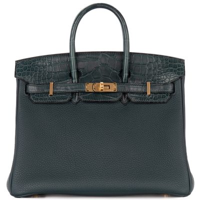 Hermès Birkin 25 Touch Vert Cypress Togo / Matte Crocodile Alligator GHW
