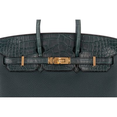 Hermès Birkin 25 Touch Vert Cypress Togo / Matte Crocodile Alligator GHW