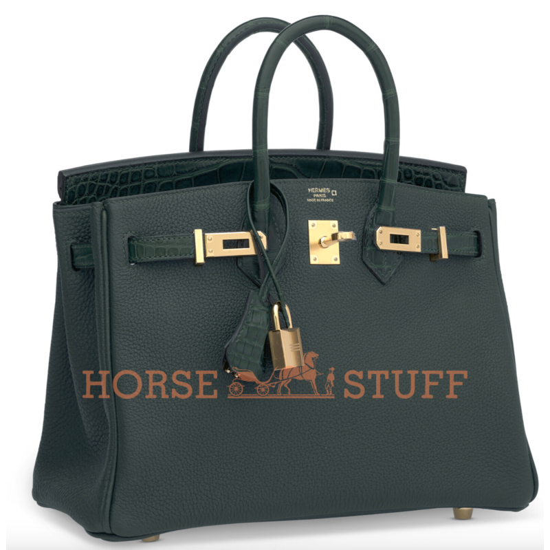 Hermès Birkin 25 Touch Vert Cypress Togo / Vert Cypress Matte Crocodile Alligator Permabrass