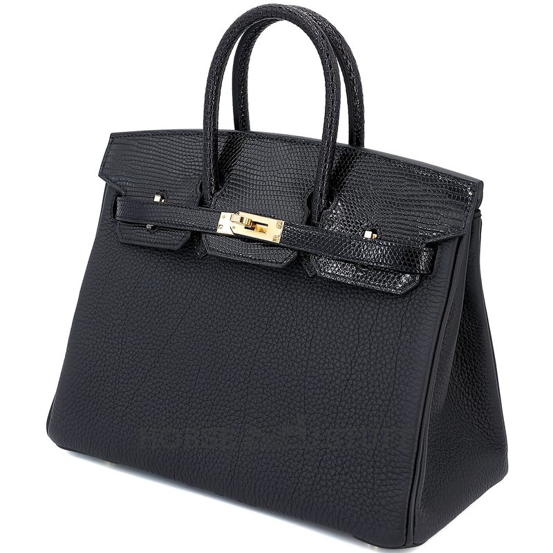 Hermès Birkin 25 Touch Black Togo / Black Shiny Niloticus Lizard GHW