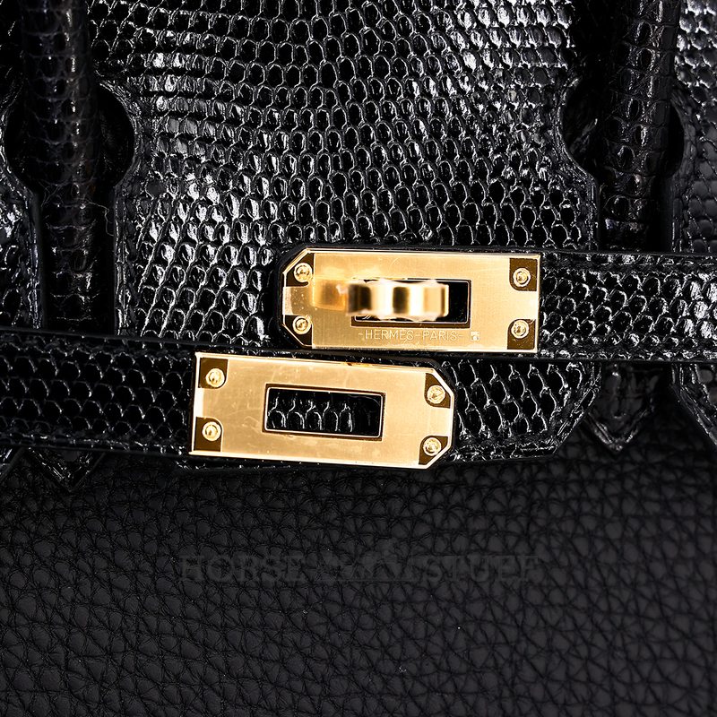 Hermès Birkin 25 Touch Black Togo / Black Shiny Niloticus Lizard GHW